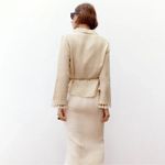 ZARA  button down beige linen fringe top Photo 2