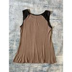 B.L.E.U. Tan Black Studded Long Tank Top w Faux Leather Shoulders Small Photo 7