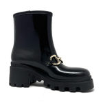 Gucci Black Horsebit Rubber Rain Boots – Size 8 Ankle Booties Photo 0