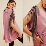 Free People x Tricia Fix Metal Fringe Relaxed T-Shirt Pink Sz L NWT Photo 1