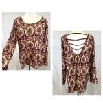 Signature Studio long sleeve damask print open ladder back top size XL Photo 1