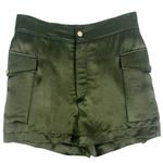 ZARA  Olive Green Satin Cargo Shorts High Waist Size Small Photo 2