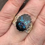 Vintage Glass Blue Butterfly Cabochon Stainless Steel Filigree Adjustable Ring Photo 5