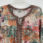 Figueroa & Flower Boho Floral Top Mixed Pattern Lace Pink Orange Tie Neck Size L Size L Photo 1