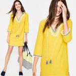 Boden • Kasia Jersey Tunic mini dress cover up yellow blue pompoms beach Size 8 Photo 2