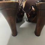 Frye  Brown Leather Platform Heels / Chunky Wood Heel Strappy Sandal Size 7 Photo 3