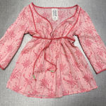 Y2k Mossimo Bella Swan Babydoll 3/4 Sleeve Cotton Floral Top Coquette Sz M Fairy Pink Size M Photo 0