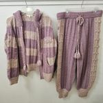 Love Shack Fancy  Jogger Lilac Chunky Bauble Knit Ribbed Alpaca/Wool Lounge Set L Photo 4