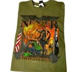 Hot leather shirt Olive Green Never Forgotten POW Veteran USA Tshirt Sz large Photo 0