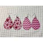 Earrings Heart Chevron Love Earrings Valentines Dangle Faux Leather Red Pink B1 Photo 2