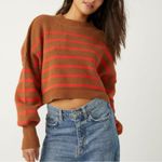 Free People  Easy Street Stripe Crop Pullover Sweater Brown Orange Large Photo 4