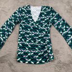 Boden Green Geometric Print Wrap Blouse Long‎ Sleeve Top US 12 UK 16 Photo 9