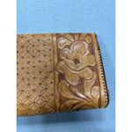 Vintage Tooled Leather Clutch Purse Floral Design Southwestern Boho Embossed Brown Photo 11
