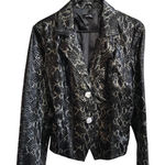 Metrostyle Snakeskin Print Faux Leather Blazer Jacket Women Sz 10 Silver Black Photo 0