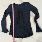 We The Free  Lace Up Long Sleeve Distressed Layering Shirt Womens Small Navy Blue Photo 4