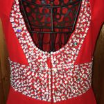 A line red haltered keyhole beaded ruched chiffon prom dress with slit XS/2 Size undefined Photo 13