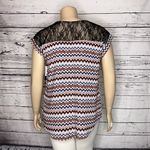 My Michelle MM by  NWT XL Chevron Stripe - Floral Lace Exposed Zipper Blouse Top Photo 3