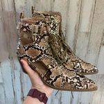 Lulus Vincient Tan Snake Print Cutout Lave-up Ankle Booties Photo 1