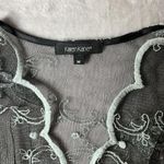 Karen Kane Black Lace Top Floral Embroidered Semi Sheer Blouse Photo 2