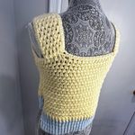 Handmade  Crocheted Yellow & Blue Cropped Tank Top. Wide Straps. Two Tone. Photo 8