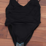 ASOS DESIGN Black V Neck Strappy Back One Piece Swimsuit Size 6 Photo 0