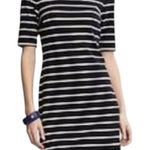 Banana Republic  Dress Navy White Stripe Boat Neck Ponte Knit Shift Women Size 2 Photo 0