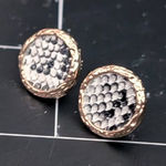 Vintage Stud Earrings Black & White Scale Pattern With Gold Tone Halo Photo 0