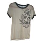 Agnes & Dora  Floral Graphic Ringer Tee‎ T-Shirt, Black and Beige Photo 1