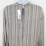 Glam Striped Print Ruffle High Neck Balloon Long Sleeve Open Back Blouse Top Photo 3