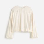 Madewell Long-Sleeve Bubble-Hem Top Satin in Winter White, Size 00 Photo 5