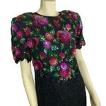 Laurence Kazar 1980s Lawrence Kazar Silk Beaded Floral Cocktail Dress large to XL Photo 2
