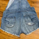 American Eagle American‎ Eagle Denim Overalls Shorts Womens Medium Distressed Frayed Shortalls Photo 4