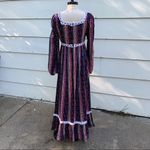 Vintage 70s flannel Gunne style prairie dress Moody Paisley Stripe Blue Size M Photo 3