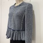 Rebecca Taylor Tweed Peplum Jacket Size 2 Blue Frayed Hem Preppy Classic Chic Photo 5