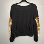 Free People  Causal Clash Waffle Knit Black Combo Blouse Photo 2