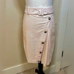 Anthropologie NWT  Belted Button-Front Slit Skirt  Linen Blend Midi Pink Rose~0💛 Photo 1