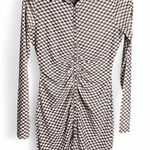 HYFVE  size small white + brown mesh checkered mini dress with ruched detail Photo 0