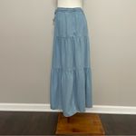 Gap  Maxi Skirt Tiered Chambray Boho Bohemian Prairie Peasant Travel Comfort Blue Photo 2