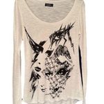 Lauren Moshi Punk Eyes Blouse Women’s White Graphic Scoop Neckline Size XS Photo 0