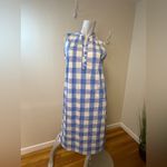 LL Bean Women's Daybreak Nightgown XS Blue White Plaid Pockets Cotton Spandex ￼ Photo 3