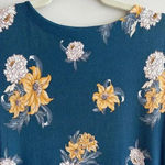 Loft  Blue and Yellow Floral Swing Shift Dress, Casual Knit Dress, Size Medium Photo 10