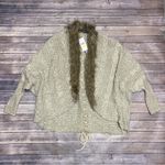 XOXO  Oat Beige Cable Knit Faux Fur Trim Dolman Hi Lo Open Front Cardigan Medium Photo 7