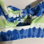 Aerie Blue & Green Striped Scoop Bikini Top Size Small Tie Front Beach Summer Photo 1
