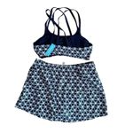 Yonique Swimsuit Set Skirted Bottom Navy White Floral Womens Sz M 14W Tankini Blue Photo 9