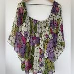 Bisou Bisou Maternity Purple Pink Green Floral Smocked Blouse 2X Photo 3