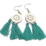 Teal Round Tassel Drop Earrings Green Photo 1
