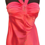 Cache  Coral Silk Ruched Lace Up Halter Top New Built In Bra Stretch NWT $98 Photo 0