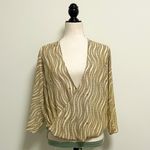 Michael Kors Ivory Gold Chain Print Surplice Hi Lo 3/4 Sleeve V Neck Top Small Photo 3