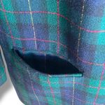 Vintage 90s Petite Green Navy Blue Plaid Wool Blazer Jacket Gold Buttons Preppy Size 16P Photo 5