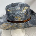 Distressed marble gold glazed Cowboy Hat w/Brown Leather Star concho Band unisex Blue Size M Photo 10